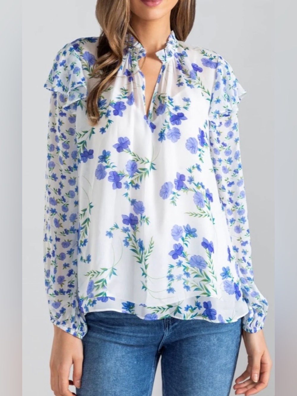 Shoshanna Floral Silk
Blouse with Ruffle size L
